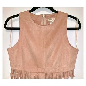 Flash Sale Wild Cat Peach Blouse Faux Suede Fringe Hem Top Size M